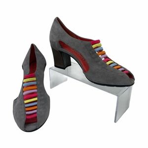 Pas Ole Rouge Wedge Heels Women Size 36.5 Colorful Gray Peep Toe Slip On Sandals